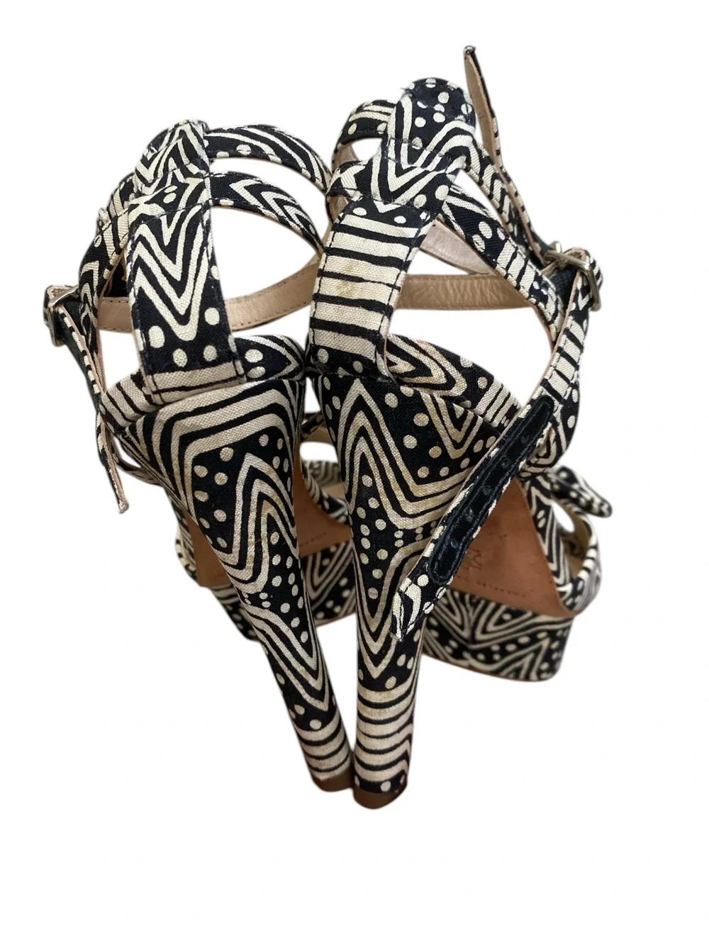 Black & White Patterned Bow Ankle-Strap Platform Sandals